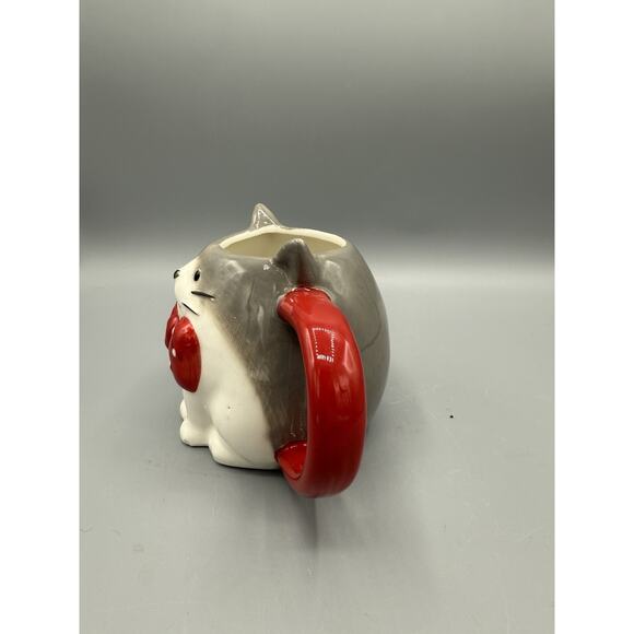 Wondershop Target Cat Mug Gray White Red Bow Tie Oversized Coffee Cup 5” - Picture 4 of 7